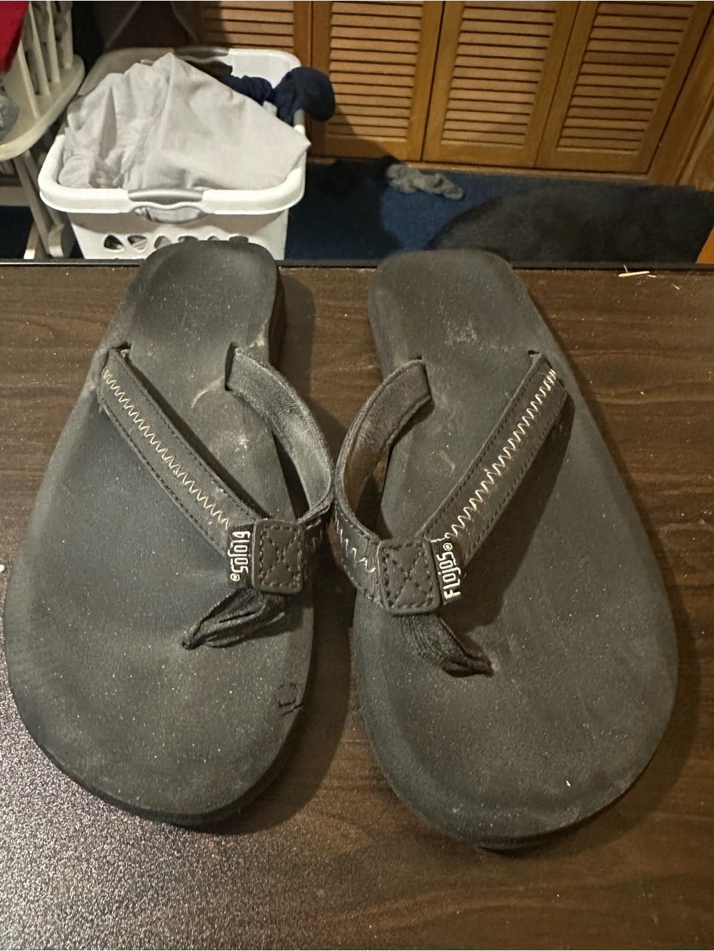 Flojos Black Suede-Style Flip Flops